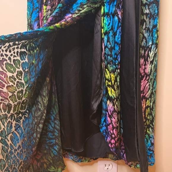 Vintage Drop Waist Bow Burnout Colorful Shimmer Velvet Beaded “Peacock” Dress M - Picture 13 of 17